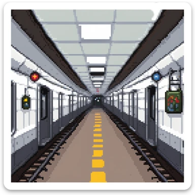 A subway train emoji at the station in the tunnel sticker