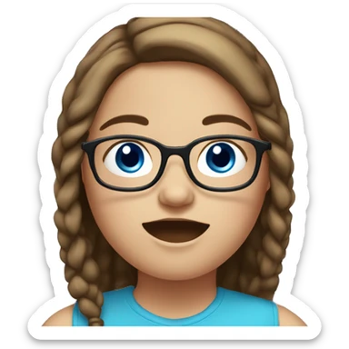chubby girl with long brown hair, blue eyes and glasses sticker