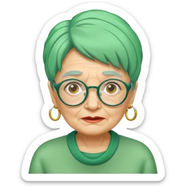 green haired grandma with wrinkles and glassess sticker