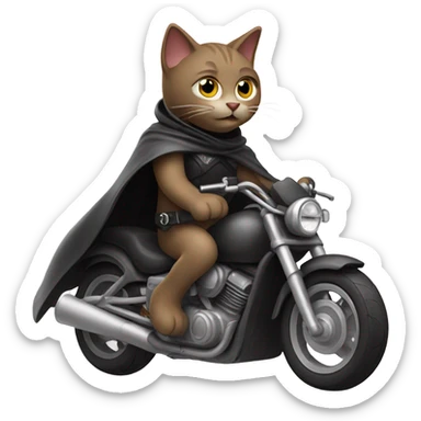Cat riding a motorcycle wearing a cape sticker