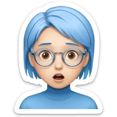 Mujer asombrada con cabello celeste y gafas azules cromadas sticker