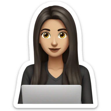 Beautiful Armenian girl, brunette, long hair, Black eyes, typing on laptop sticker