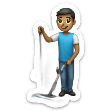 A man cleaning a hostel dorm sticker