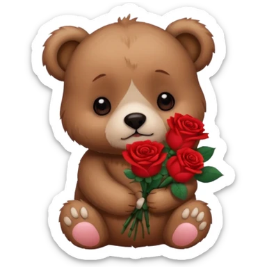 Cute bear with sad  puppy dog eyes holding roses  🥺 with this emoji expression  sticker