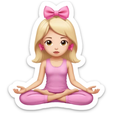 girl meditating with pink bow  sticker