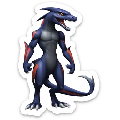 Black, Modern, Cool, Edgy, Badass, Punk-style Garchomp-Nargacuga-Sergal Fakémon-Digimon with sharp edgy striking detailed stripe-markings,  full body sticker