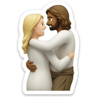 jesus giving a white woman a hug at the beach  sticker