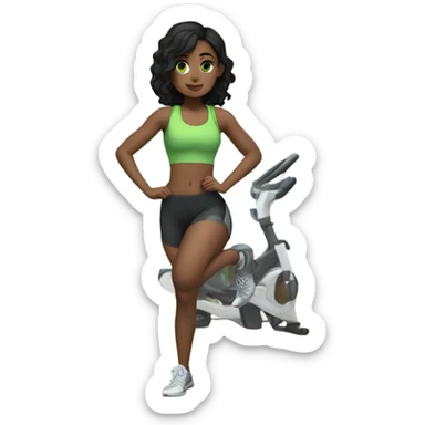 a girl with black hair and green eyes at the gym sticker