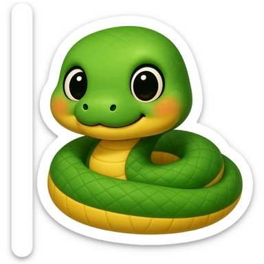 Make the baby anaconda look even younger and cuter, with a rounder face, bigger eyes, and a smaller body, in a simple and adorable emoji style, no background. sticker