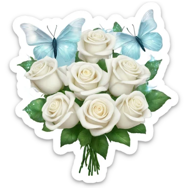 magical sparkling white roses bouquet with butterflies  sticker