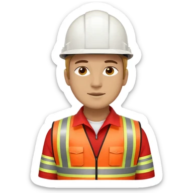 Arquitecto con casco blanco pero con chaleco de color rojo y cinta reflectiva de color dorado, no utilices el color anaranjado y tampoco el verde sticker