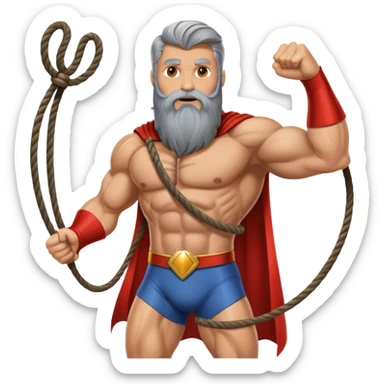 superhero with long beard using it as a lasso to catch villains sticker