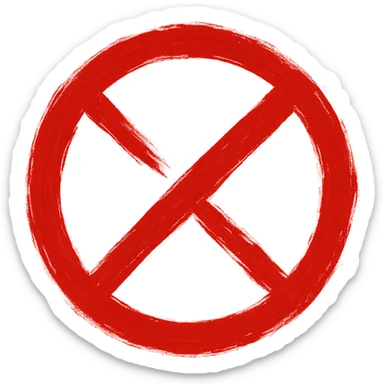 prohibition sign red circle with diagonal slash torn brushstroke style varying brushstroke thickness eastern calligraphy no background 512x512px sticker