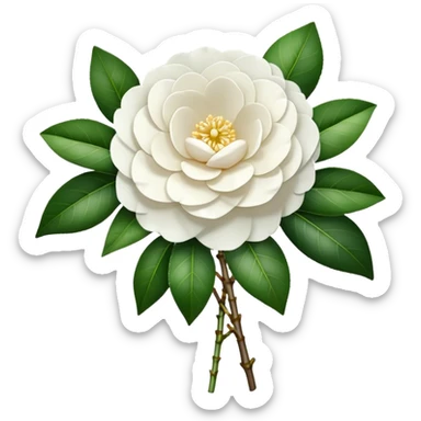 big bouquet White Camellia Japonica, luxuriant, stem, leaf sticker