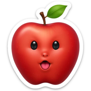 Create an emoji of a red apple with black eyes and a black line for a mouth with its tongue barely sticking out sticker