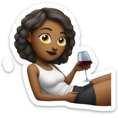 Girl relaxing in couch with wine next to her sticker