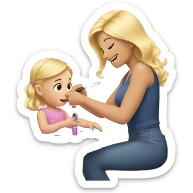 blonde babydaughter gives blonde dad a manicure sticker