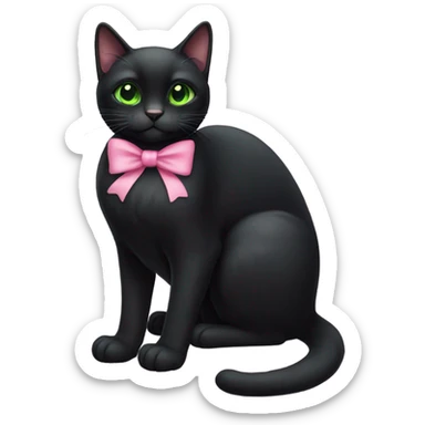 Black cat with green eyes and pink bow sitting down sticker