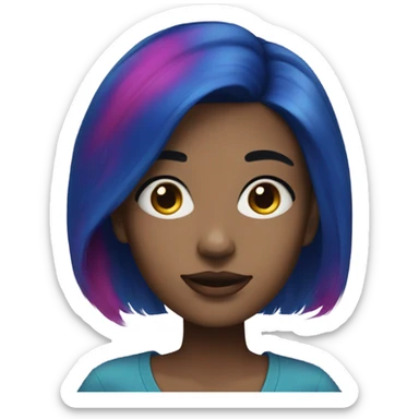 Young woman with dark blue hair, blue skin and magenta freckles sticker