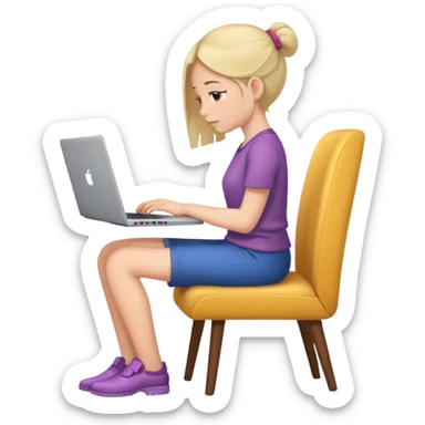 Girl hunched back sitting in the chair using a laptop sticker