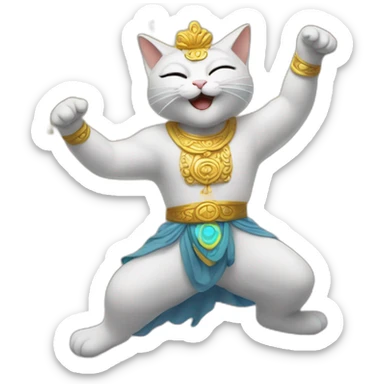 a cat dancing with a god sticker
