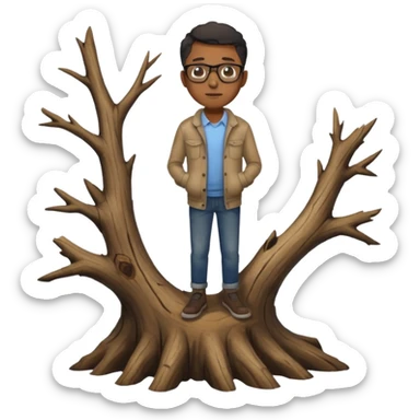 Une souche d'arbre mort avec un homme noir à lunette debout dessus sticker