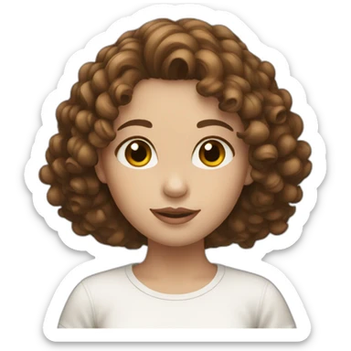 Girl with white skin, curly brown hair sticker
