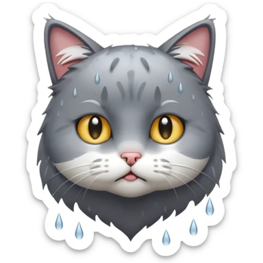 sad cat drenched in rain sticker