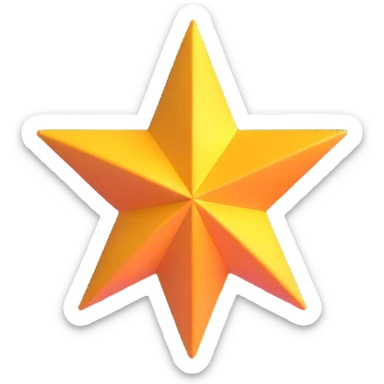 4-pointed star, three-dimensional, in a cartoon style, on a white background, bright colors, with a perspective composition, high saturation, prominent details, floating effect, lively atmosphere sticker