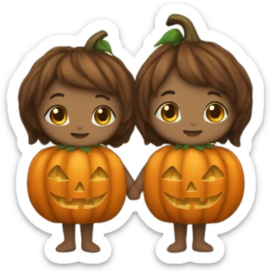 bay twins holding hands in pumpkin costume sticker