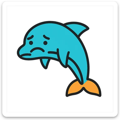 sad dolphin, color outline icon style sticker