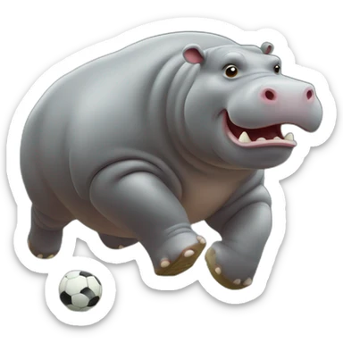 fat hippo as soccer player running sticker