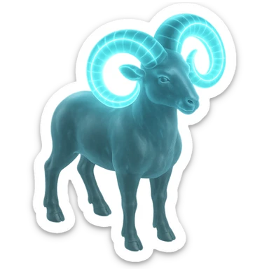 "A digital illustration of the Aries zodiac sign, a majestic ram with glowing horns, incorporating the color #00d9ff prominently in its design, celestial background, mystical and cosmic atmosphere" sticker