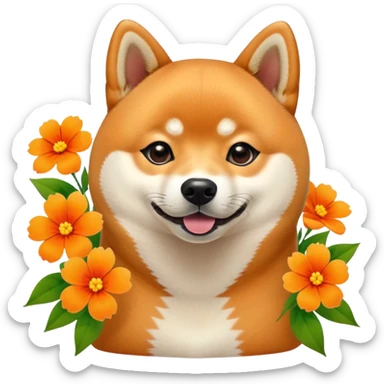 shiba inu with flowers sticker