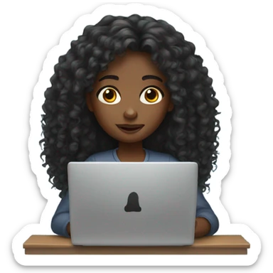 Black girl with long curly hair trying to work on laptop  sticker