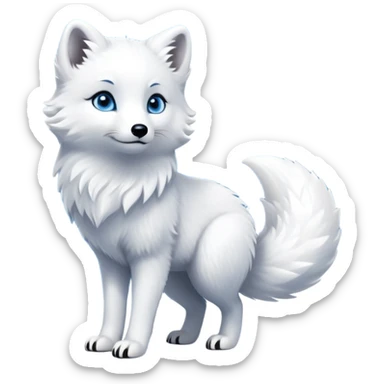 cinematic-arctic-fox-realistic-full-body-standing-emoji,-fluffy-tail-curled-slightly-around-its-white paws,-thick-sleek-white-fur-blending-into-the-snowy-landscape,-head-tilted-dramatically,-bright-blue-eyes-glistening-with-intelligence,-simplified-yet-realistic-focused-features,-highly-detailed,-glowing-with-an-almost-sarcastic-glow expressive eyes sticker