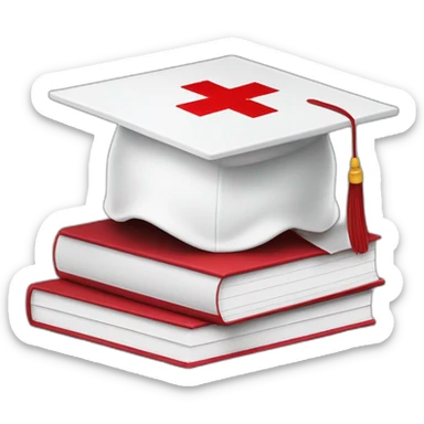 White Student cap with red medical cross On a stack of books sticker
