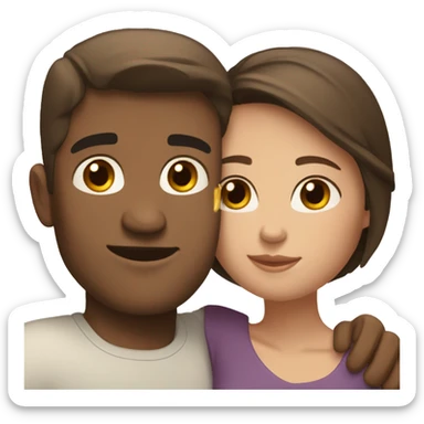 Dark haired white man hugging beautiful woman with light brown skin and short dark brown hair  sticker