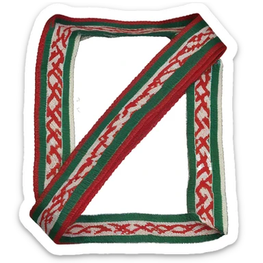 belt is considered an excellent handiwork of folk weavers. It consists of a two-color red-white patterned fabric, with a green, less often blue or purple thread woven in the middle or at the edges, with a changing pattern motif (geometric ornament).  sticker