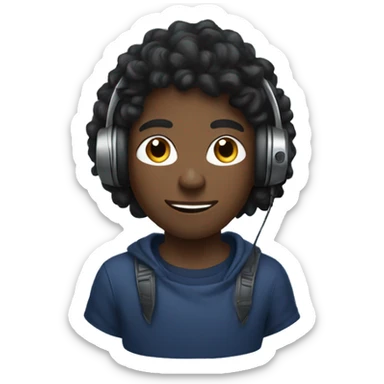 A black boy with long locks holding a game controller. He is wearing and indigo sweater and headphones. sticker