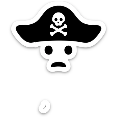 Change the swords and the pirate head to green. Ensure the background behind the swords and the head is pure white and hollow, with no black fill or shadow. Keep the hat black with the small skull-and-crossbones symbol. Maintain the clean, bold icon style. sticker