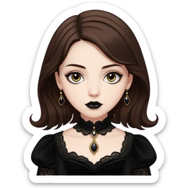 Adelaide Victoria Kane with brown hair in black goth dress sticker