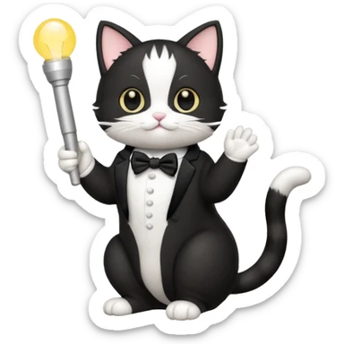 chibi cute tuxedo cat waving holding a light stick sticker