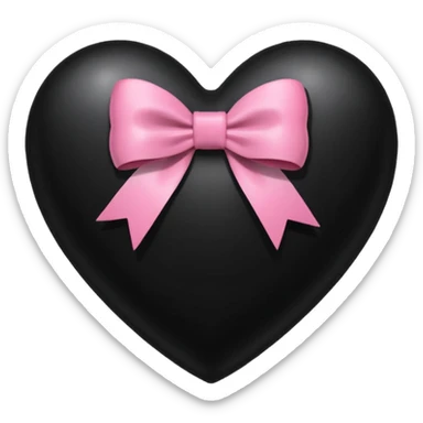 glossy black heart with a pink bow and heart pattern on the bow, in a classic heart shape sticker