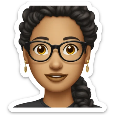girl, big nose, long curly black hair, earrings, dark brown eyes, tan skin, freckles, glasses, glamour sticker