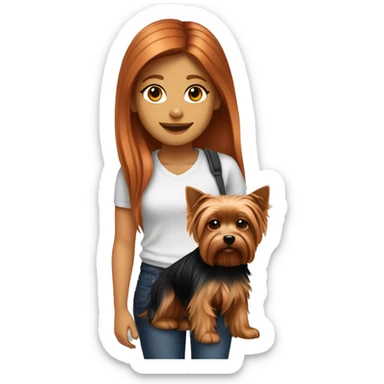 Girl auburn hair and yorkshire terrier dog black and white sticker