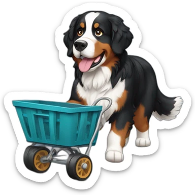 Bernese mountain dog hiking pulling a cart sticker