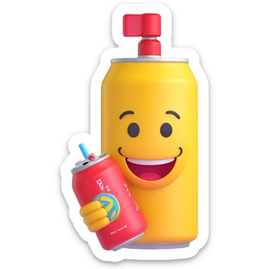 3D smiley emoji, round shape, student studying with energy drink, green color, alert face sticker