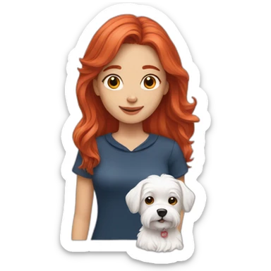 Red-haired girl with Maltese dog sticker