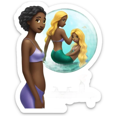 girl in bedroom reflection as a mermaid  sticker